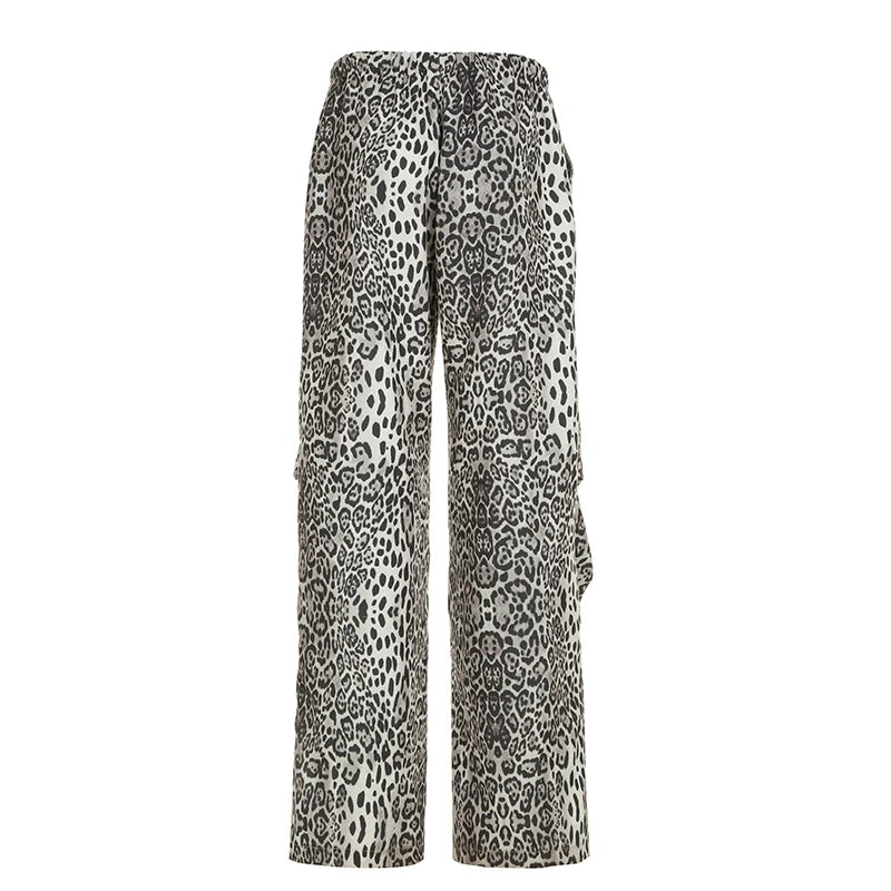Aiertu  -  Leopard Print Fashion Wide Leg Pants Y2K Vintage High Street Hip Hop Straight Trousers Grunge Style Lady Joggers Fall Aiertu