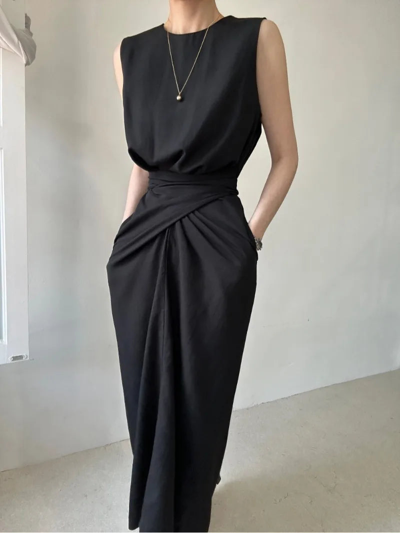 Aiertu  -  Sweet Hot Girl Pure Sexy Twist Lace-up Dress Women's Autumn Slim Sleeveless Long Dress Fashion Female Clothes Aiertu