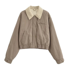 Aiertu  -  European and American style fashion contrast color collar cotton coat women's winter new style warm cotton coat jacket tops Aiertu