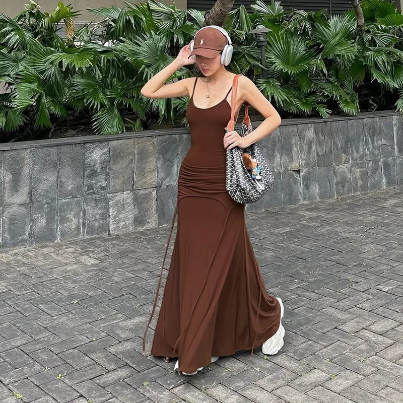 Aiertu  Women Bodycon High Waist Camisole Dress 2025 Summer Slim Sexy Backless Patchwork Sundress Vacation Beach Party Dresses Aiertu