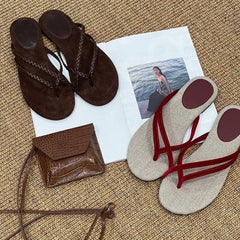 Aiertu  -  Weave Flip Flops Women Slippers Summer Beach Casual Flats Sandals Female Elegant Soft Comfortable Slides Ladies Shoes New Aiertu