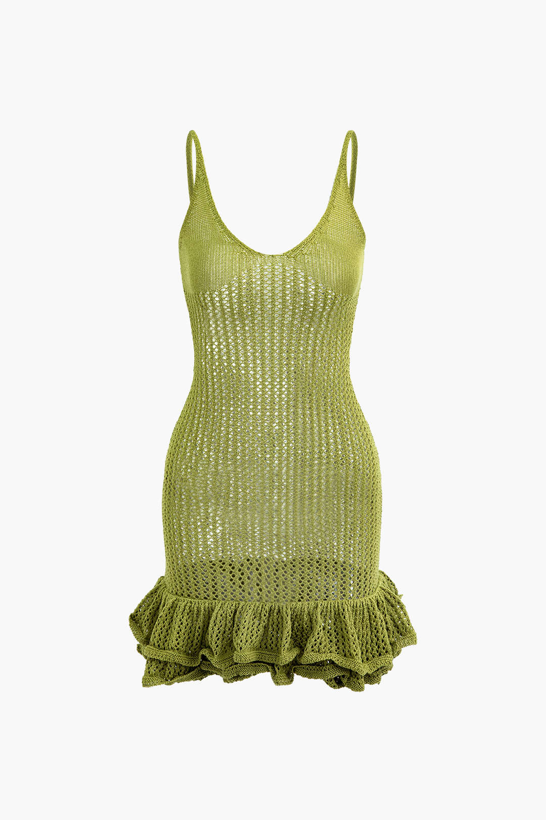 Aiertu  Open Knit Ruffle Hem Cami Mini Dress Aiertu