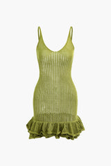 Aiertu  Open Knit Ruffle Hem Cami Mini Dress Aiertu