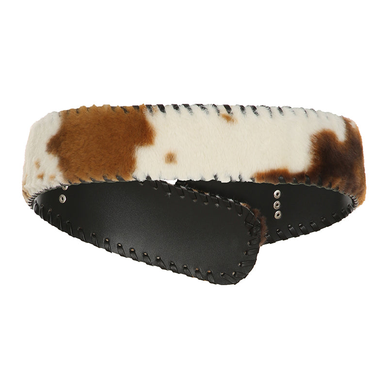 Aiertu - summer inspo Fashion Classical Leather Pu Spliced Faux Fur Women’s Belts Cow Pattern Exquisite Retro Accessories Aiertu