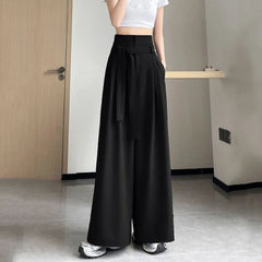 Aiertu  -  Fashion Women Wide Leg Pants Thin Summer High Waist Solid Color Trousers Ladies Elegant Lace-up  Drape Temperament Street Pants Aiertu