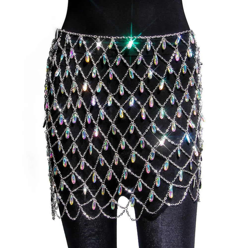 Aiertu  -  Europe America Fashion Sexy Net-like Skirts for Women Colorful Pendant Metal Chain Apron Spicy Girl Y2k Clothing Accessories Aiertu
