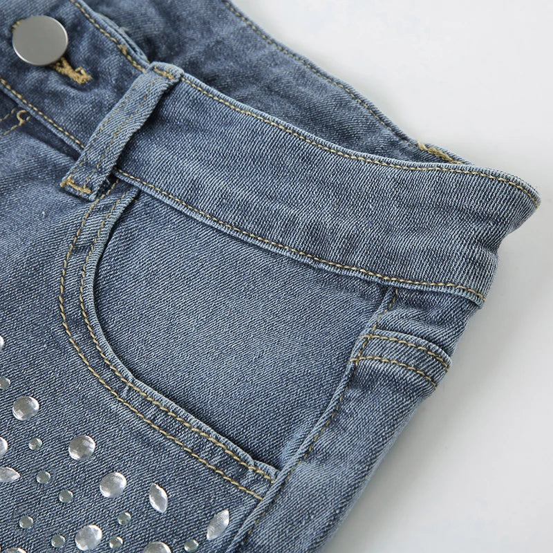 Aiertu  -  y2k Rhinestone Denim Shorts Summer Casual Low Rise Skinny Short Jeans for Women Streetwear All-match Shorts Harajuku 90s Aiertu