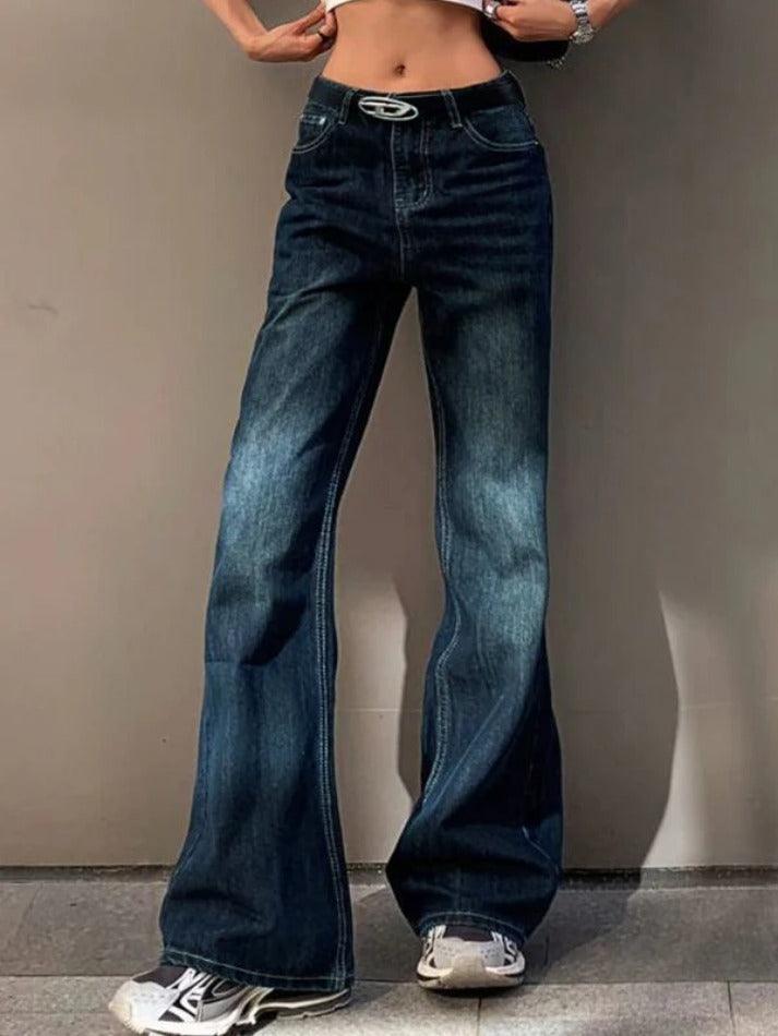 Aiertu  Vintage Washed Distressed Flare Jeans Aiertu