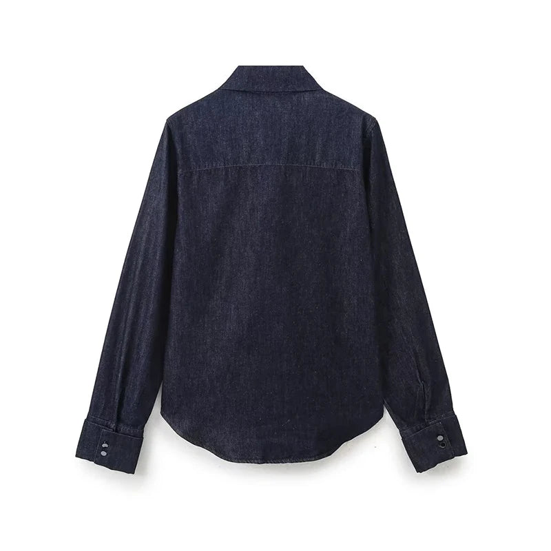 Aiertu  -  Autumn Women Neck Self Tie Long Sleeve Denim Shirt Long Sleeve High Street Blouse blusas mujer Aiertu