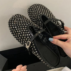 Aiertu  -   Fashion Design Crystal Rhinestone Round Toe Buckle Strap Mules Slippers Women Elegant Low Heels Casual Party Dress Shoes Aiertu