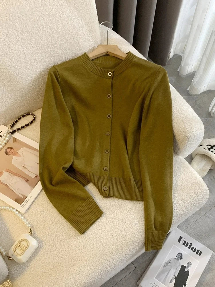 Aiertu  -  Fashion Knitted Sweater Cardigan Casual Top For Women O Neck Solid Color SlimLong Sleeve Female 2026 Autumn Chic Cardigan Aiertu