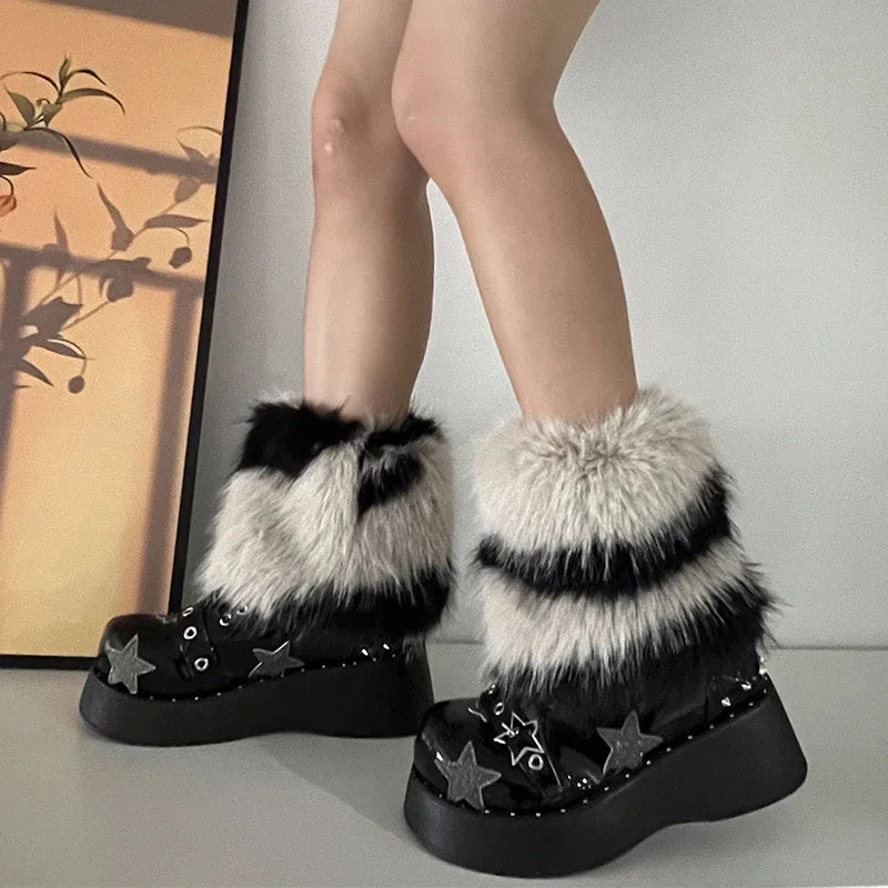 Aiertu  -  Zebra Leg warmer Y2k Artificial Fur stripe Socks Japanese Lolita Leg warmer Women Faux Fur Shoes Cuffs Cover Socks Streetwear Aiertu