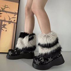 Aiertu  -  Zebra Leg warmer Y2k Artificial Fur stripe Socks Japanese Lolita Leg warmer Women Faux Fur Shoes Cuffs Cover Socks Streetwear Aiertu