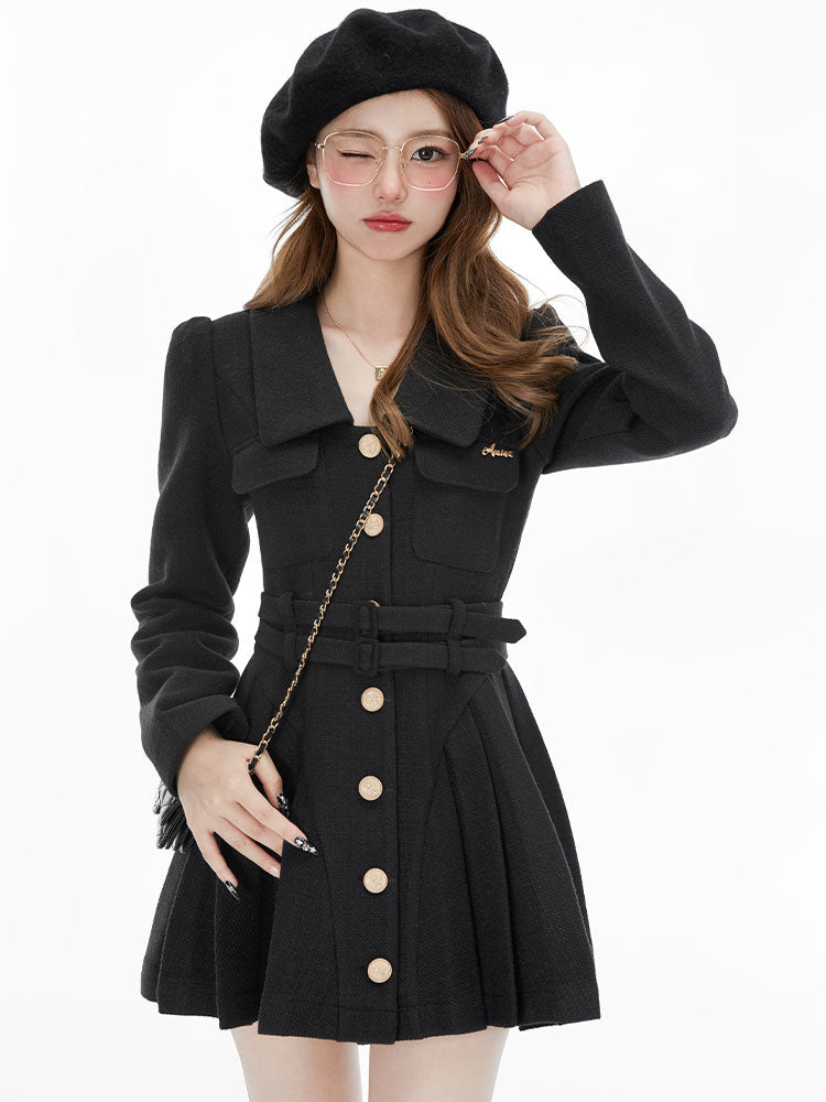 Aiertu  France Vintage Party Mini Dresses Women Korean Style Elegant Pleated Dress Female Warm Sweet Retro Dress Coat Autumn Winter Aiertu