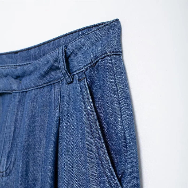 Aiertu  -  Elegant Women's Baggy Jeans Fashion High Waist Pocket Wide Leg Female Trouser 2025 Spring Lady Casual All-match Denim Pant New Aiertu