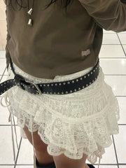 Aiertu  -  Holiday Bandage Lace Asymmetrical Skirts Beach Style See Through Slim Mid-Waisted  Mini Skirts Women 2025 Summer Fashion Aiertu