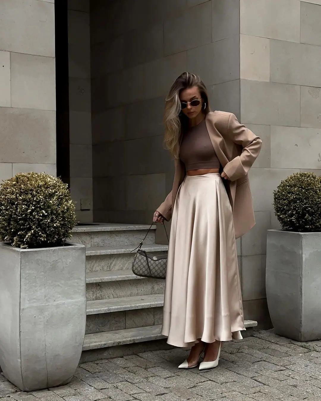 Aiertu  -   Elegant Satin Loose Women Skirt High Waist Maxi Skirts Streetwear Classic Long Skirt Fashion Female Black Skirt Aiertu