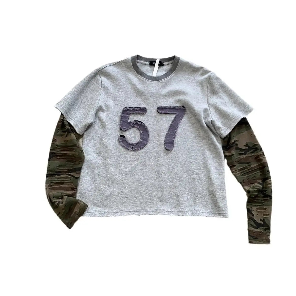 Aiertu  -  American retro old long-sleeved T-shirt women's autumn new fake two-piece camouflage sleeve splicing vintage loose top Aiertu