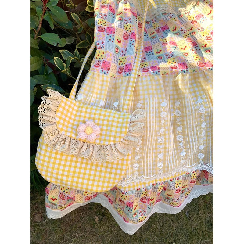 Aiertu  -  Vintage Plaid Midi Skirt Women Japanese Harajuku Print Skirts Summer Y2K Boho Korean Lace Patchwork Casual Design Faldas Aiertu