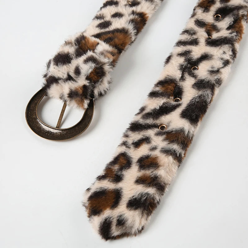 Aiertu  -  Faux Fur Leopard Print Belts Vintage Stylish Chic Buckled Waist Belt 2000s Waistband Fashion Y2K Accessories Women Aiertu