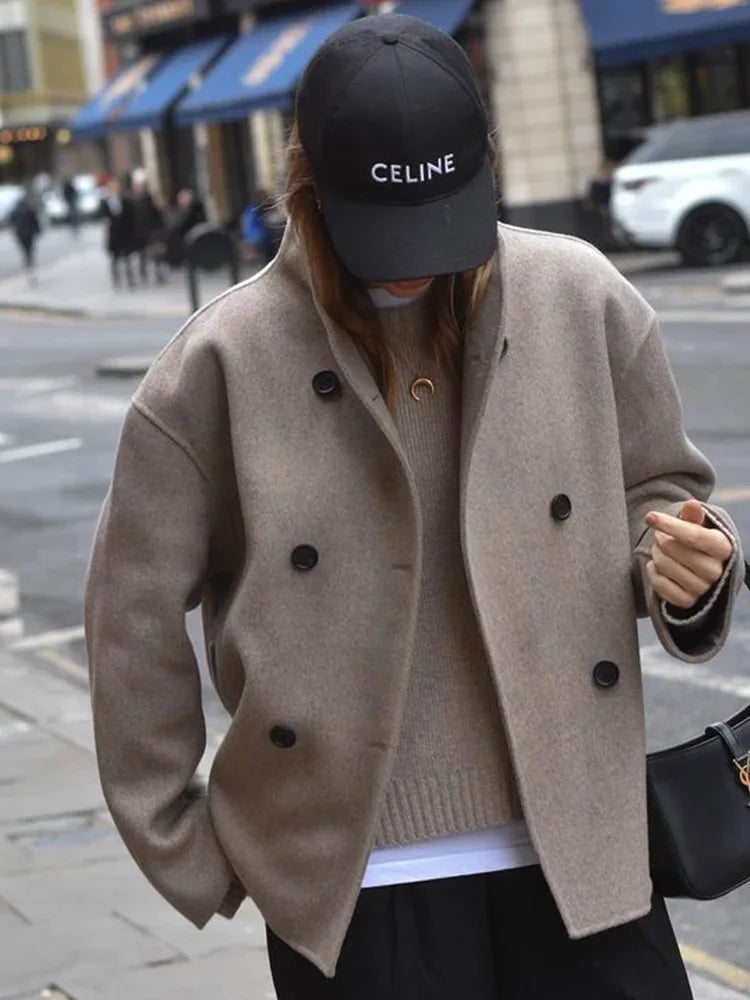 Aiertu  -  Casual Lapel Cotton Coats Women Loose Double Breasted Long Sleeve Jackets 2026 Autumn Winter New Female Chic Street Tops Outwear Aiertu