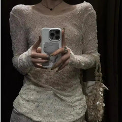 Aiertu  -  Y2k Aesthetic Sexy U Neck Backless Women Shirt 2025 White Diamond Streetwear Vintage Blouse Harajuku Fairy Bodycon Grunge Blusas Aiertu
