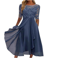 Aiertu  -  Dresses For Women Elegant Lace Chiffon Flowy Dress Evening Party Gown Half Sleeve Lace Chiffon Dress Vestidos En Oferta Liquidac Aiertu