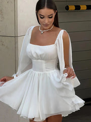 Aiertu  -  Sexy Square Collar Hollow Out Women Dress White Long Sleeve Bandage Mini Dress Winter Slim Elegant Party Club Dress Aiertu