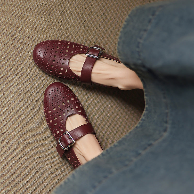 Aiertu  Round Toe Women Ballet Flats Fashion Shoes Genuine Leather Spring Ladies Elegant Mary Jane Loafers Shoes Comfort Casual Flats Aiertu
