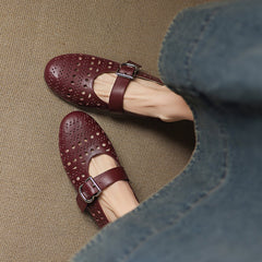 Aiertu  Round Toe Women Ballet Flats Fashion Shoes Genuine Leather Spring Ladies Elegant Mary Jane Loafers Shoes Comfort Casual Flats Aiertu