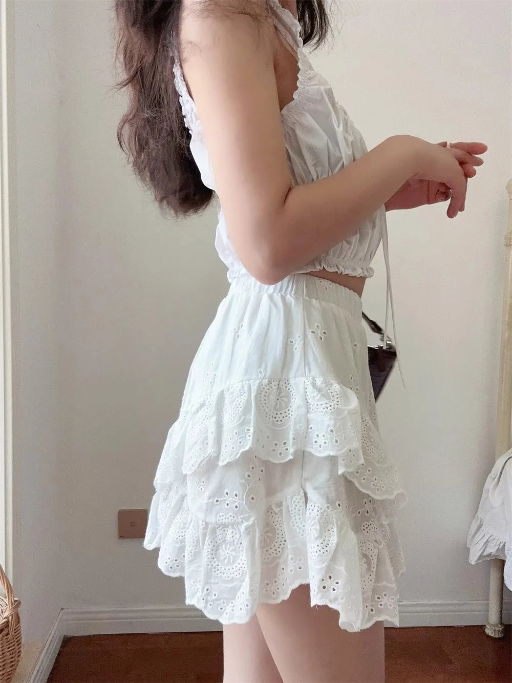Aiertu  -  Summer Korean fashion mini skirts kawaii vintage clothes cute white lace skirts for woman high waist ruffle skirts embroideryed Aiertu