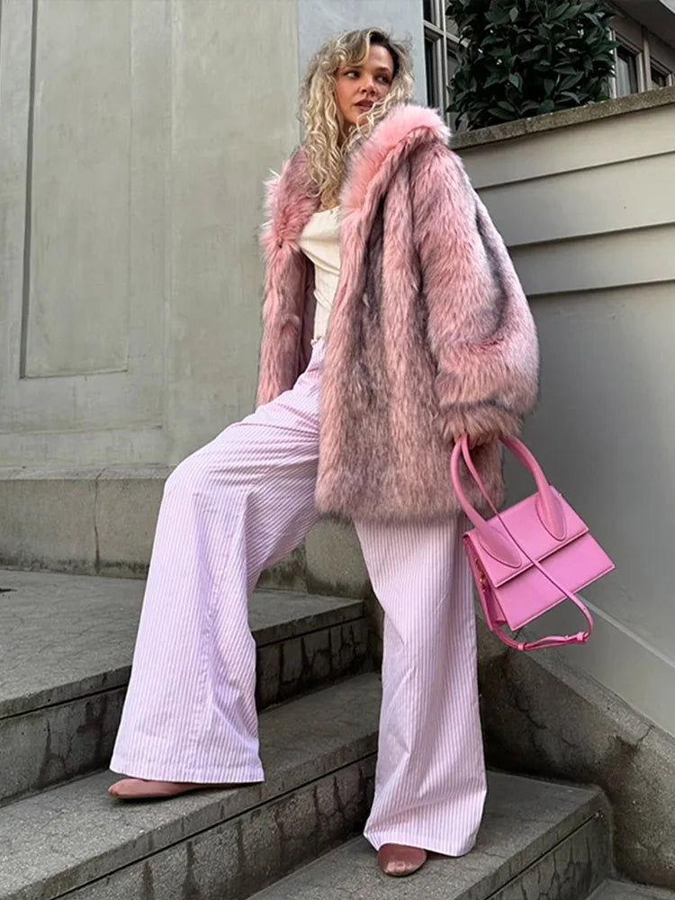 Aiertu  -  party look snspos Fashion Long Faux Fur Women Coat Full Sleeve Oversize Lady Jacket 2024 Autumn Winter Elegant All Match Warm Female Overcoat Aiertu