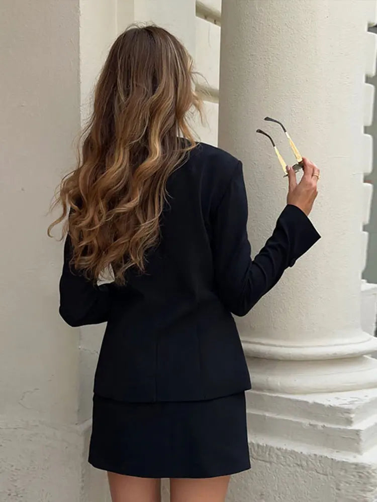 Aiertu  -  Five Button Suit Jacket Coat Short Skirt Set Round Neck Commuting Slim Fit Elegant Outwear Women Overcoat Skirts Formal Attire Aiertu