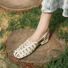 Aiertu  -  New Summer Solid Color Hollow Sandals Simple Versatile Low Heels Women Shoes Breathable Comfortable Round Toe Women Sandals Aiertu