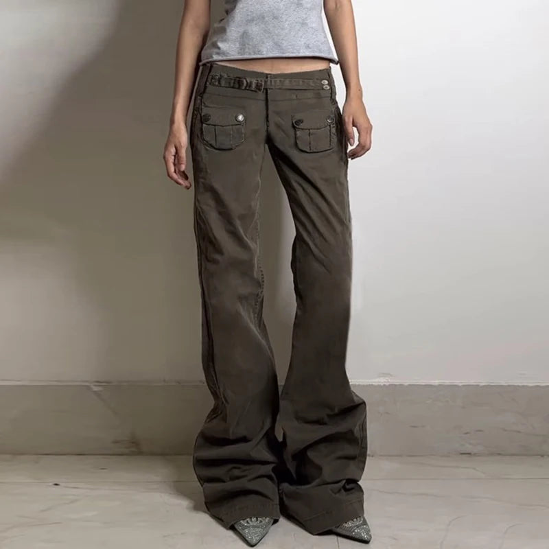 Aiertu  -  Vintage Pocket Women Y2K Jeans Streetwear Fashion Low Waisted Denim Pants Grunge Style Straight Trousers Harajuku Aiertu