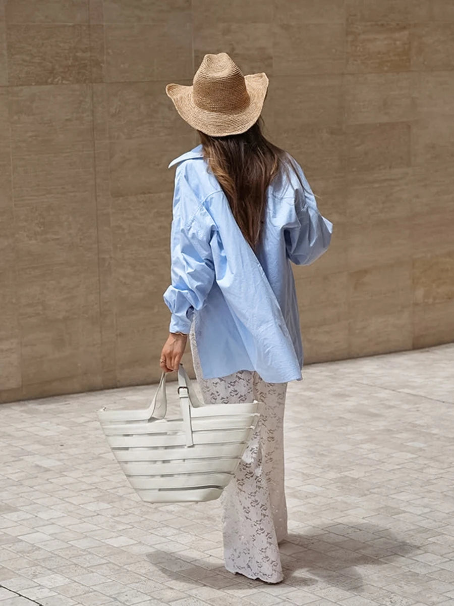 Aiertu  -  White Lace Jacquard Sheer Wide Leg Pant Women Drawstring High Waist Transparent Trouser Summer Sexy Casual Chic Bohemian Trouser Aiertu