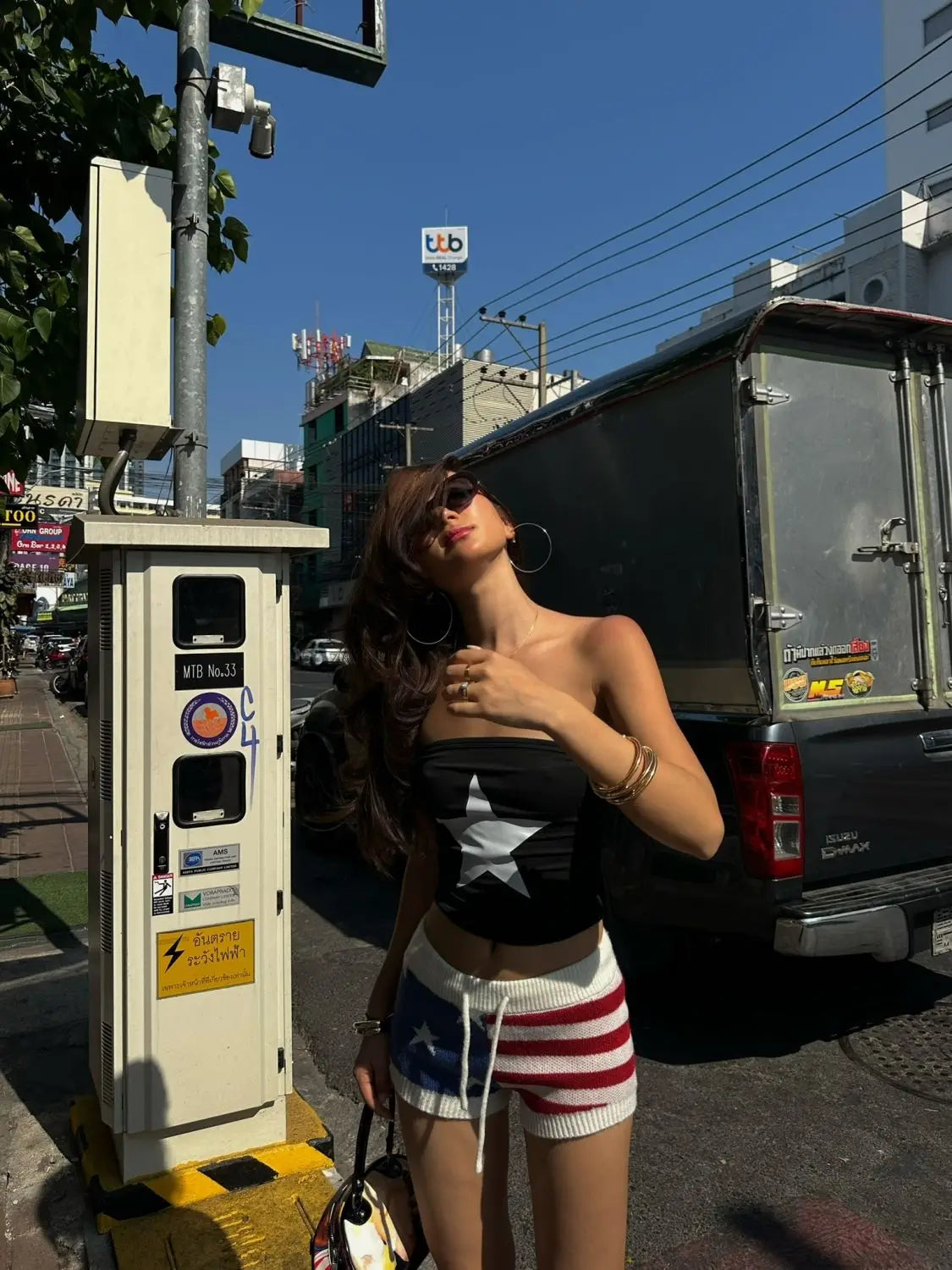 Aiertu  -  street fashionable Spice Girl contrasting colors star printed top simple and versatile slim and thin tube top women summer Aiertu