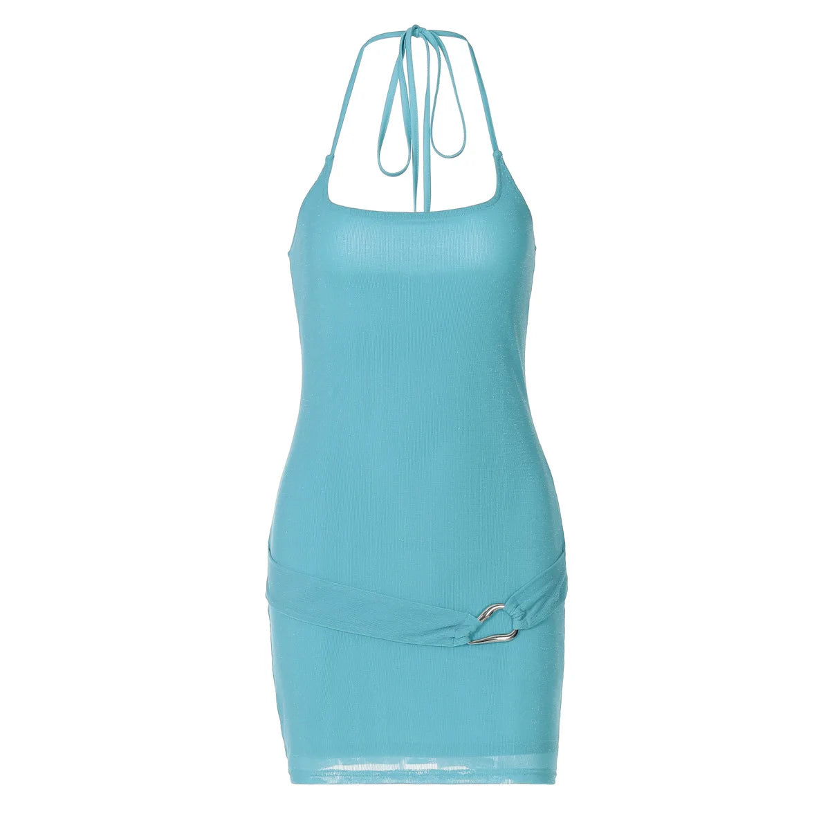 Aiertu  -  Casual Sexy Halter Blue Beach Holiday Dress for Women 2026 Summer Sleeveless Off Shoulder Backless Short  Party Dresses Clubwear Aiertu