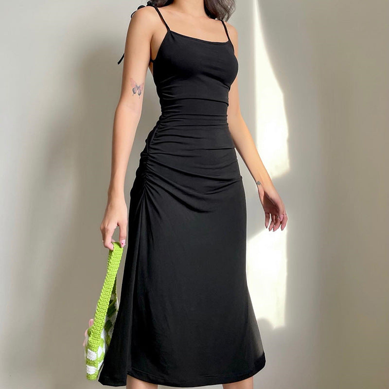 Aiertu - Black Sexy Big Halter Strap Dress Aiertu