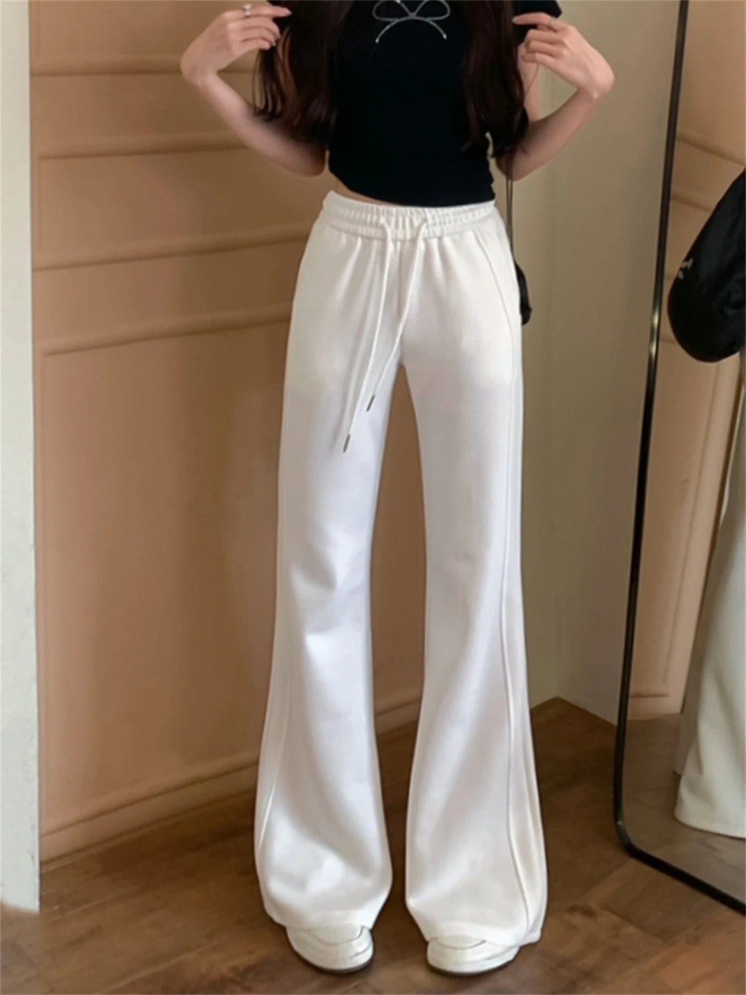 Aiertu  American Retro Casual Streetwear High Waist Wide Leg Pants Women Vintage Elegant Sexy Solid Slim Yoga Trousers Aiertu