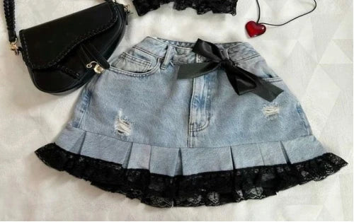 Aiertu  -  Korean Gothic Sexy Hottie Denim Skirt Suit for Women Harajuku Y2k Style High Street Retro Design Cute Mini Skirt Punk Slim Top Aiertu