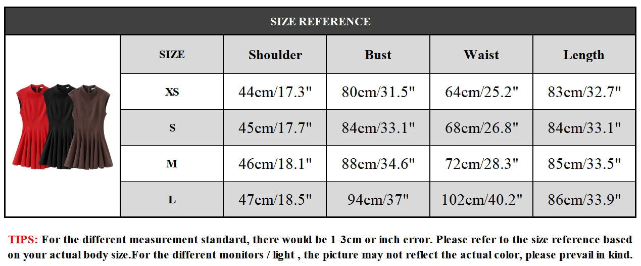 Aiertu  -  Women Fashion Solid Pleated A-Line Back Zipper Mini Dress Vintage O-Neck Sleeveless Female Chic Lady Dresses Aiertu