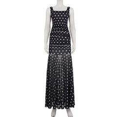 Aiertu  -  See Through Polka Dot Print Mesh Summer Dress French Style Elegant Square Neck Sleeveless Long Dresses P77-EG35 Aiertu
