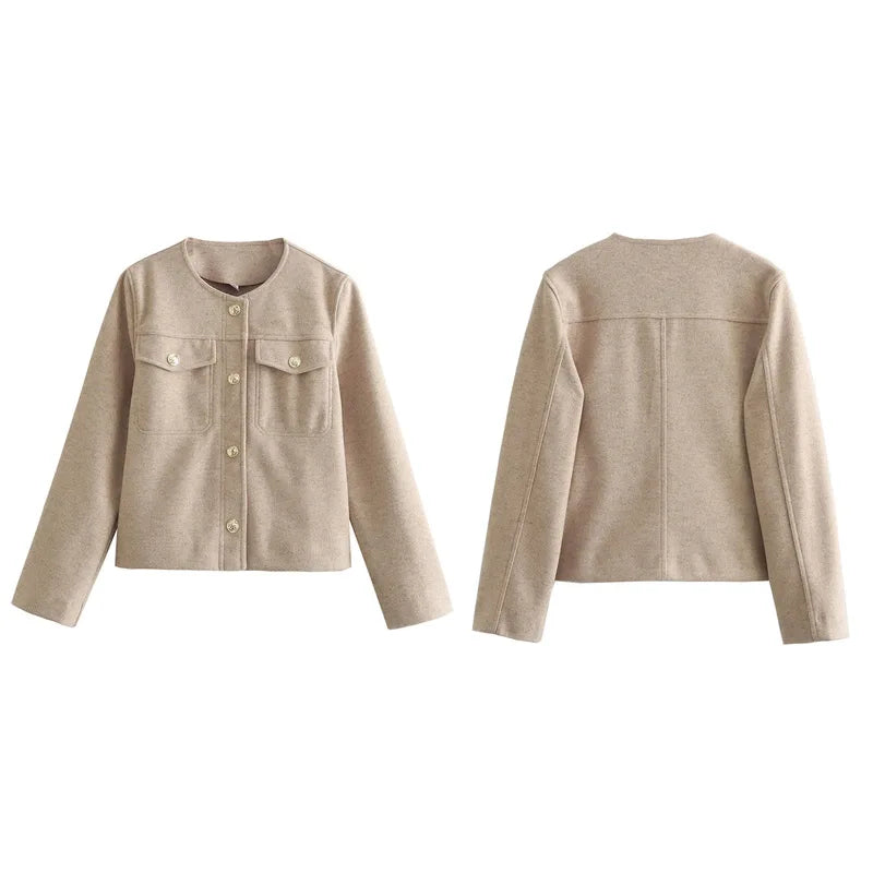 Aiertu  -  Elegant Single-breasted Pocket Coat Women Fashion Tweed Long Sleeve O-neck Female Jacket 2026 Spring Office Lady Commuter Coats Aiertu