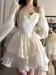 Aiertu  2025  Spring Pure Color French Fairy Mini Dress Y2k Party Slim One Piece Dress Korean Design Lace Sweet Sexy Women Dress Lolita Aiertu