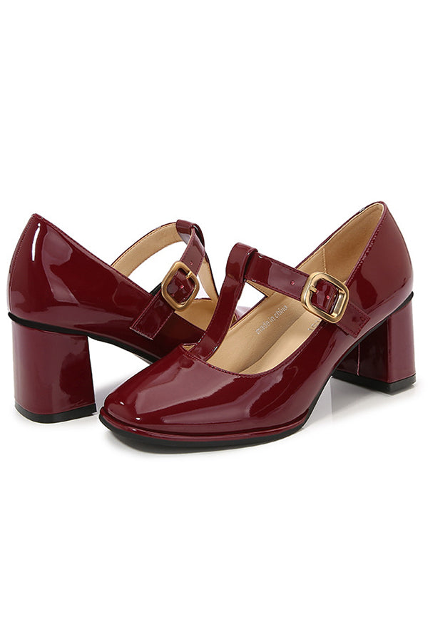 Aiertu  Square Toe Mary Jane Block Heel Retro High Heels Aiertu