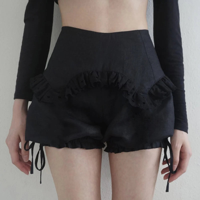 Aiertu  -  party look snspos Sweet Kawaii Fairy Vintage Bloomers Lantern Shorts 2024 Lace Trim Drawstring Hem Back Zipper Knickers Y2K Bottom Party Wear Aiertu