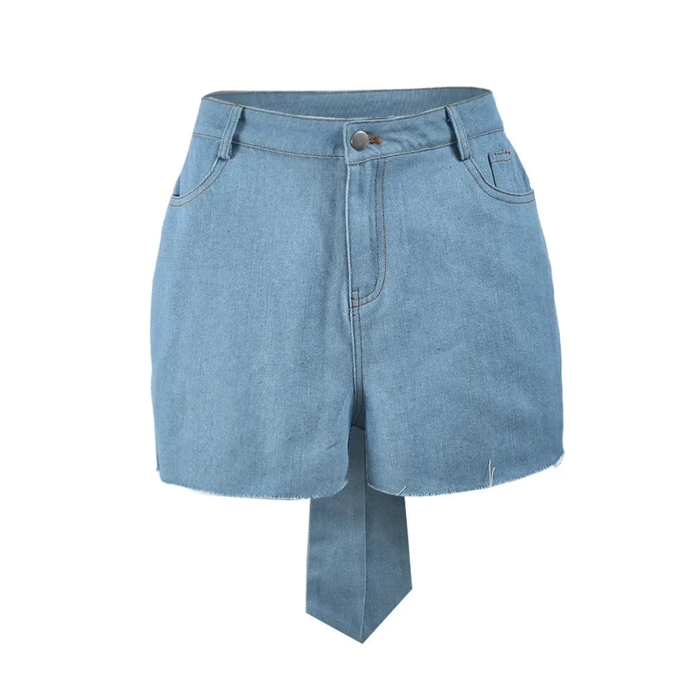 Aiertu  -  layered look inspo Women Zipper Fly Back Bow Front Button A-line Jeans Shorts Summer INS Street Casual Denim Blue Denim Shorts Aiertu