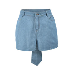 Aiertu  -  layered look inspo Women Zipper Fly Back Bow Front Button A-line Jeans Shorts Summer INS Street Casual Denim Blue Denim Shorts Aiertu