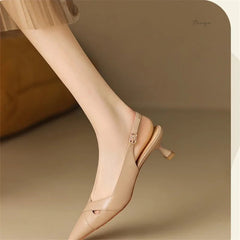 Aiertu  -  New Summer Fashion Comfortable Casual Wear-resistant Shallow Mouth Pointed Toe Toe Hollow Back High Heels Sheepskin Sandals Aiertu